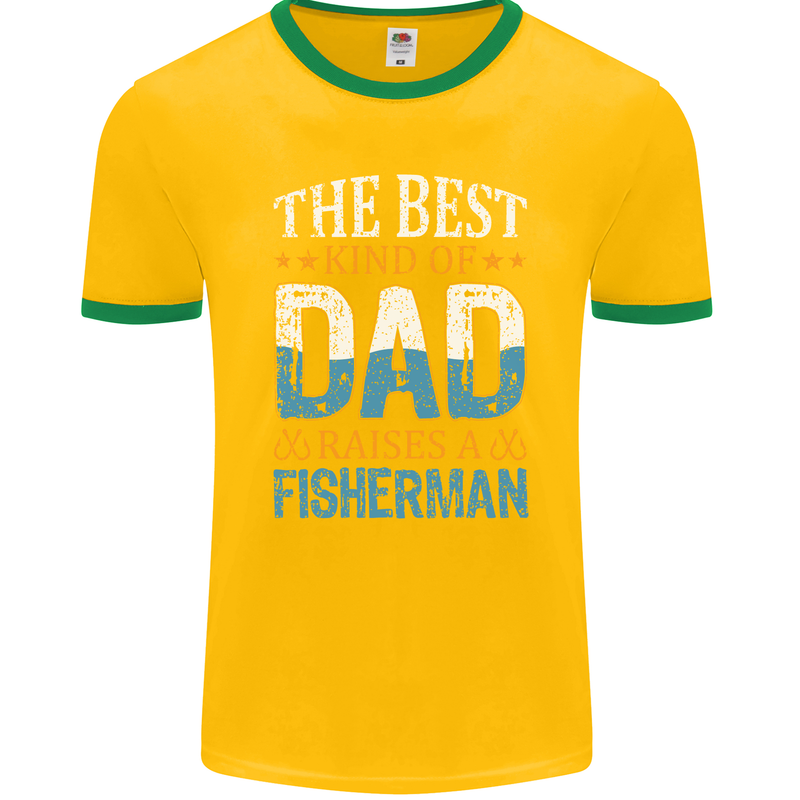 Father's Day Fishing Dad & Son Fisherman Mens Ringer T-Shirt FotL Gold/Green