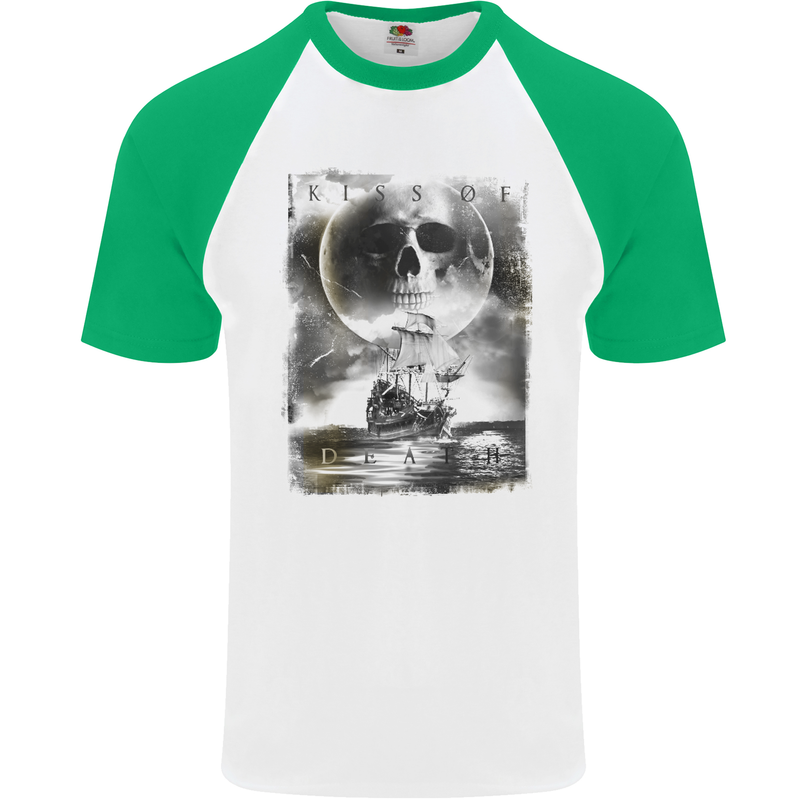 Kiss of Death Pirates Sailing Sailor Mens S/S Baseball T-Shirt White/Green