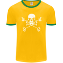 Metal Detector Skull Detecting Mens Ringer T-Shirt FotL Gold/Green