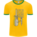 Screwdriver Funny Carpenter Electrician DIY Mens White Ringer T-Shirt Gold/Green