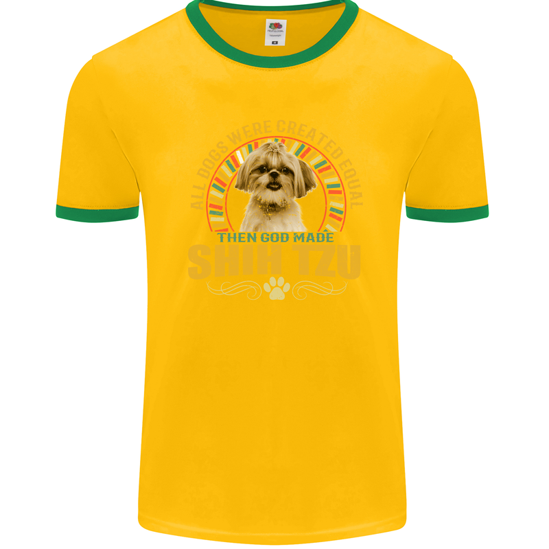 A Shih Tzu Dog Mens Ringer T-Shirt FotL Gold/Green