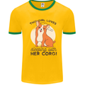 Sleeping With Her Corgi Funny Mens White Ringer T-Shirt Gold/Green