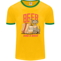 Beer and a Brat Funny Dog Alcohol Hotdog Mens Ringer T-Shirt FotL Gold/Green