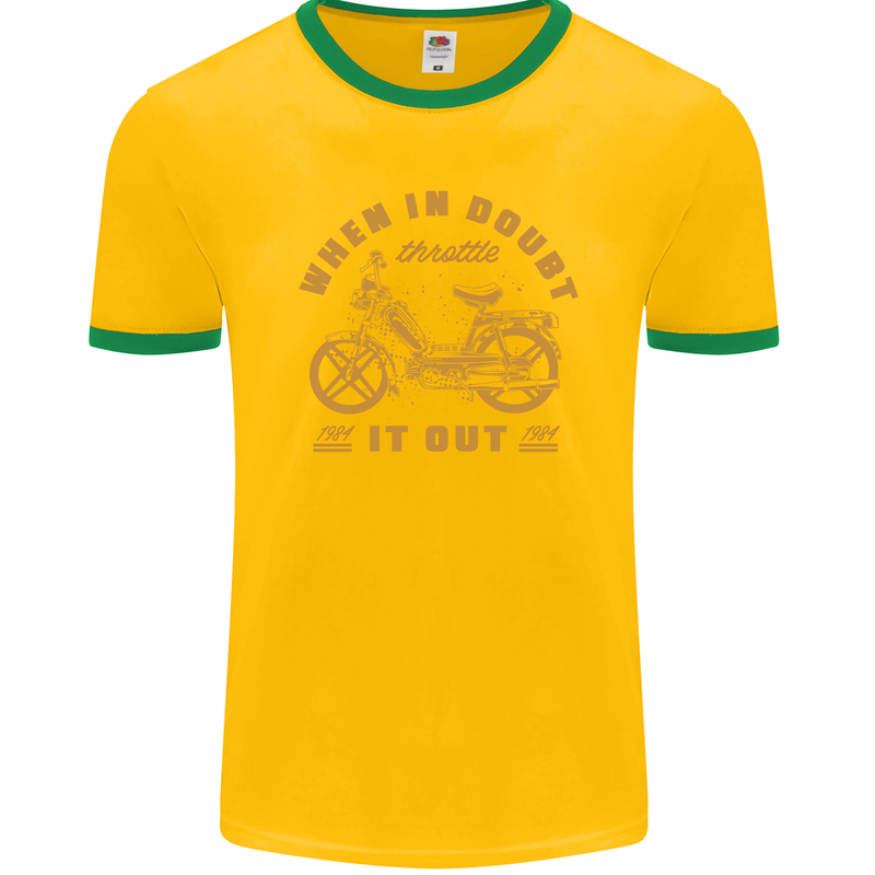 In Doubt Moped Biker Motorcycle Scooter Mens Ringer T-Shirt FotL Gold/Green