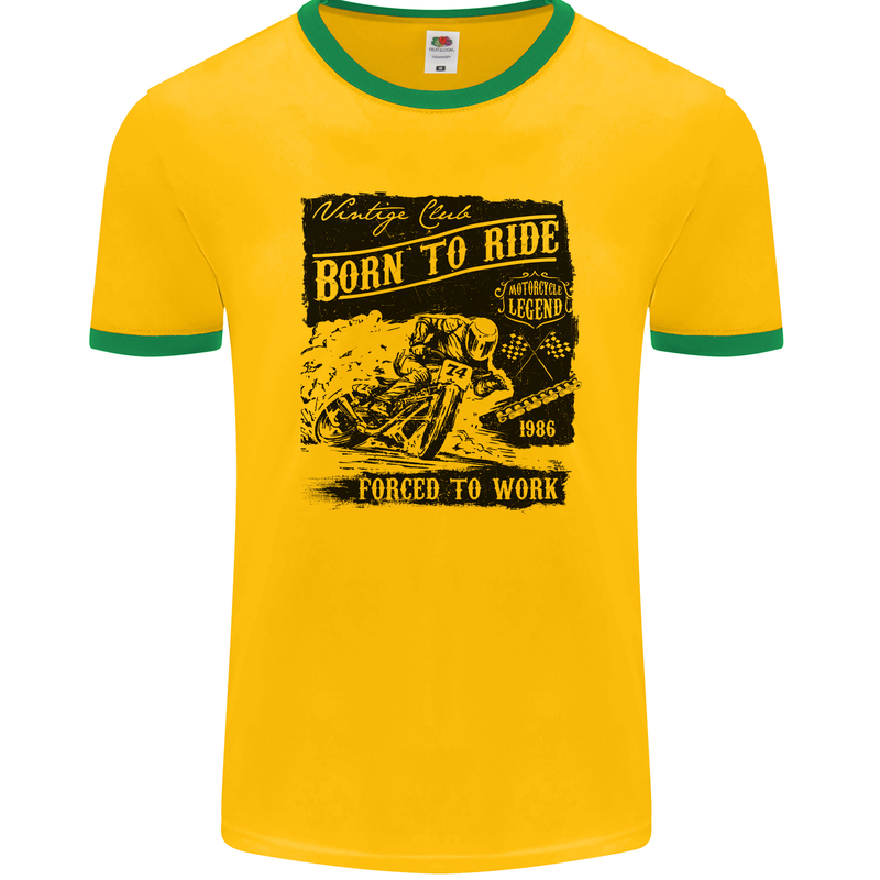 Cafe Racer Biker Motorcycle Motorbike Mens Ringer T-Shirt FotL Gold/Green