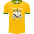 Death Wish Skulls Snakes Biker Gothic Demon Mens Ringer T-Shirt FotL Gold/Green