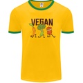 Vegan Fitness Mens White Ringer T-Shirt Gold/Green