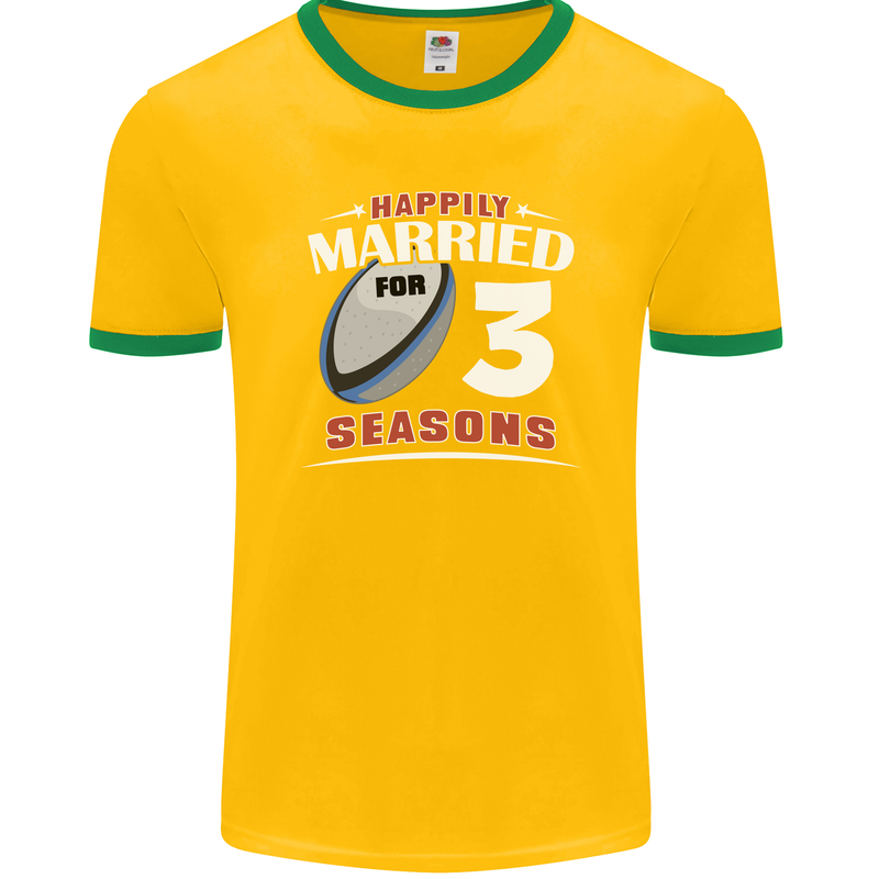 3 Year Wedding Anniversary 3rd Rugby Mens Ringer T-Shirt FotL Gold/Green