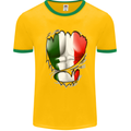 Gym Italian Flag Ripped Muscles Italy Mens White Ringer T-Shirt Gold/Green