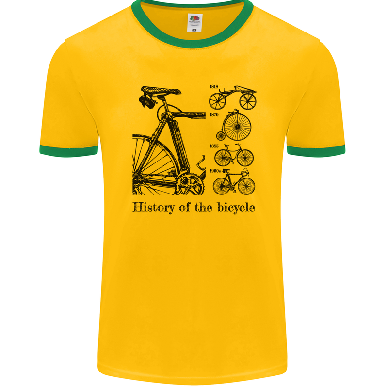 History of the Bicycle Cyclist Cycling Bike Mens Ringer T-Shirt FotL Gold/Green