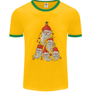 Santa Clause Christmas Tree Mens White Ringer T-Shirt Gold/Green