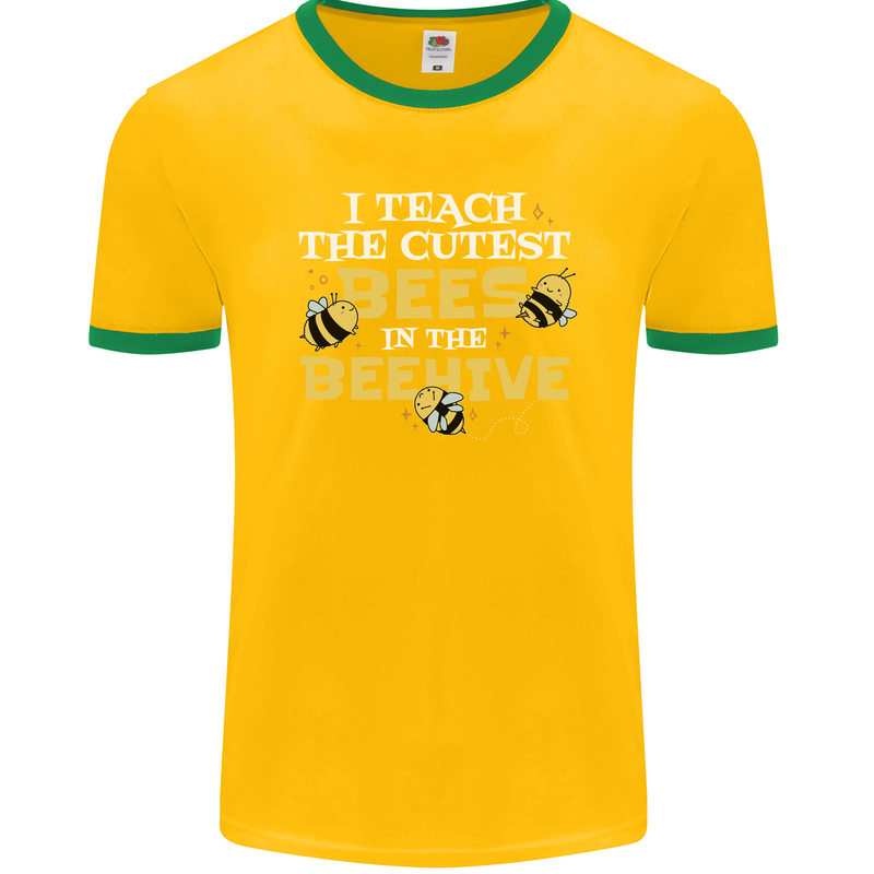 Teaching I Teach the Cutest Bees Teacher Mens Ringer T-Shirt FotL Gold/Green