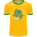 Funny T-Rex Christmas Tree Dinosaur Mens White Ringer T-Shirt Gold/Green
