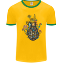 Peace Grenade Anti-War Pacifist World Hippy Mens White Ringer T-Shirt Gold/Green
