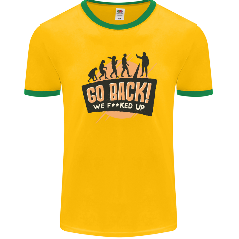 Go Back Funny Climate Change Environment Mens Ringer T-Shirt FotL Gold/Green