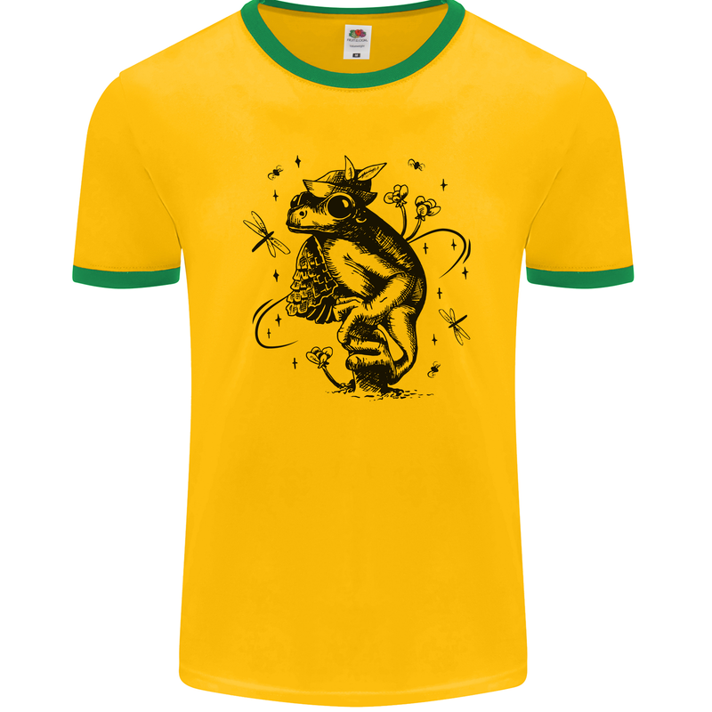 A Frog on a Mushroom Mens Ringer T-Shirt FotL Gold/Green