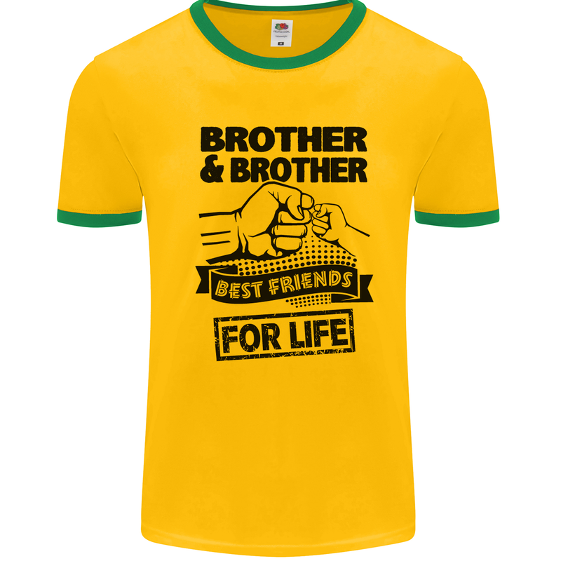 Brother & Brother Friends for Life Funny Mens White Ringer T-Shirt Gold/Green