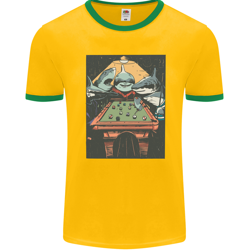 Pool Shark Snooker Player Mens Ringer T-Shirt FotL Gold/Green