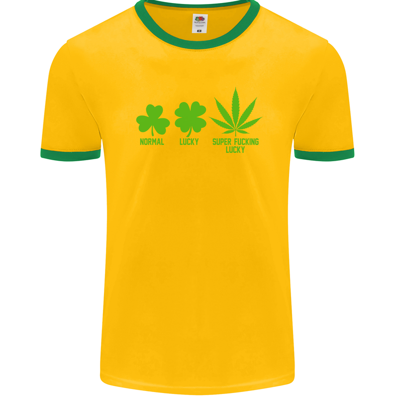 St. Patrick's Day Lucky Weed Drugs Funny Mens Ringer T-Shirt FotL Gold/Green