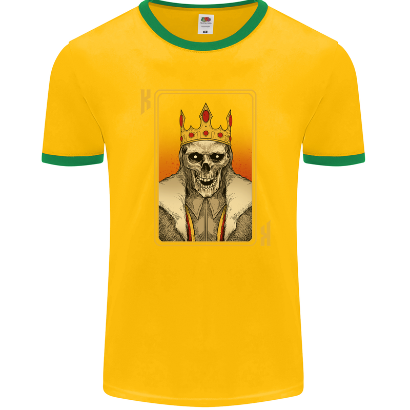 King Playing Card Gothic Skull Poker Mens Ringer T-Shirt FotL Gold/Green