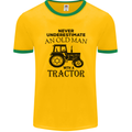 Old Man With a Tractor Driver Farmer Farm Mens Ringer T-Shirt FotL Gold/Green