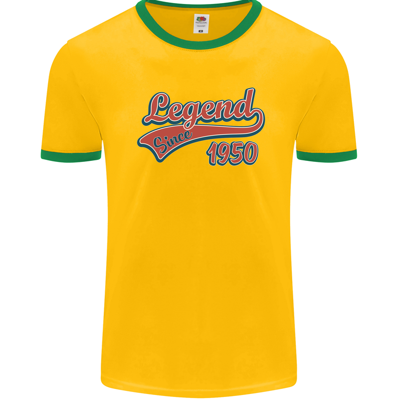 Legend Since 73rd Birthday 1950 Mens Ringer T-Shirt FotL Gold/Green