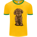 Dogs Cute Labradoodle Puppy Mens White Ringer T-Shirt Gold/Green