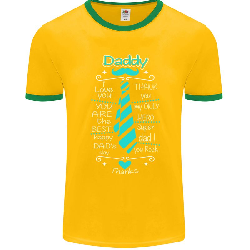 Daddy Fathers Day Tie Funny Dad Mens Ringer T-Shirt FotL Gold/Green