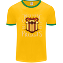 Christmas Just Here For the Presents Funny Mens White Ringer T-Shirt Gold/Green