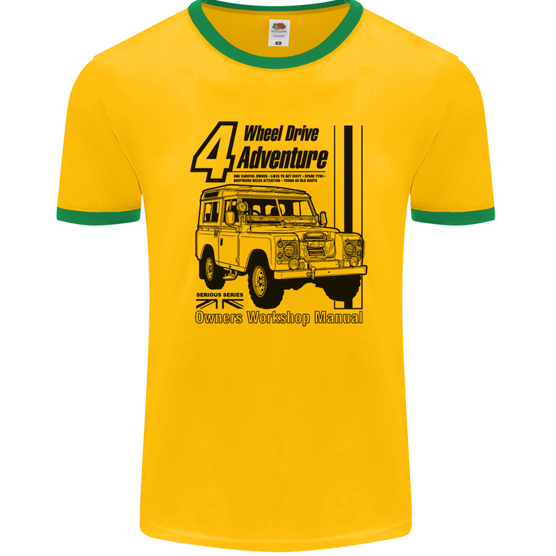 4 Wheel Drive Adventure 4X4 Off Road Mens Ringer T-Shirt FotL Gold/Green