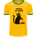 Personal Cat Servant Funny Pet Mens White Ringer T-Shirt Gold/Green