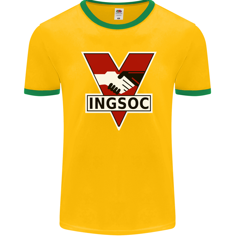 INGSOC George Orwell English Socialism 1994 Mens Ringer T-Shirt FotL Gold/Green