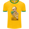 Addicted Vegan Skeleton Eating Vegetables Mens White Ringer T-Shirt Gold/Green