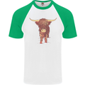 Highland Cattle Cow Scotland Scottish Mens S/S Baseball T-Shirt White/Green
