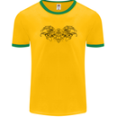 St Georges Day Roman Skull Wings Panther Mens Ringer T-Shirt FotL Gold/Green