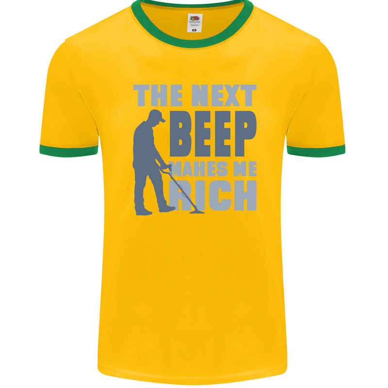 The Next Beep Funny Metal Detecting Mens Ringer T-Shirt FotL Gold/Green