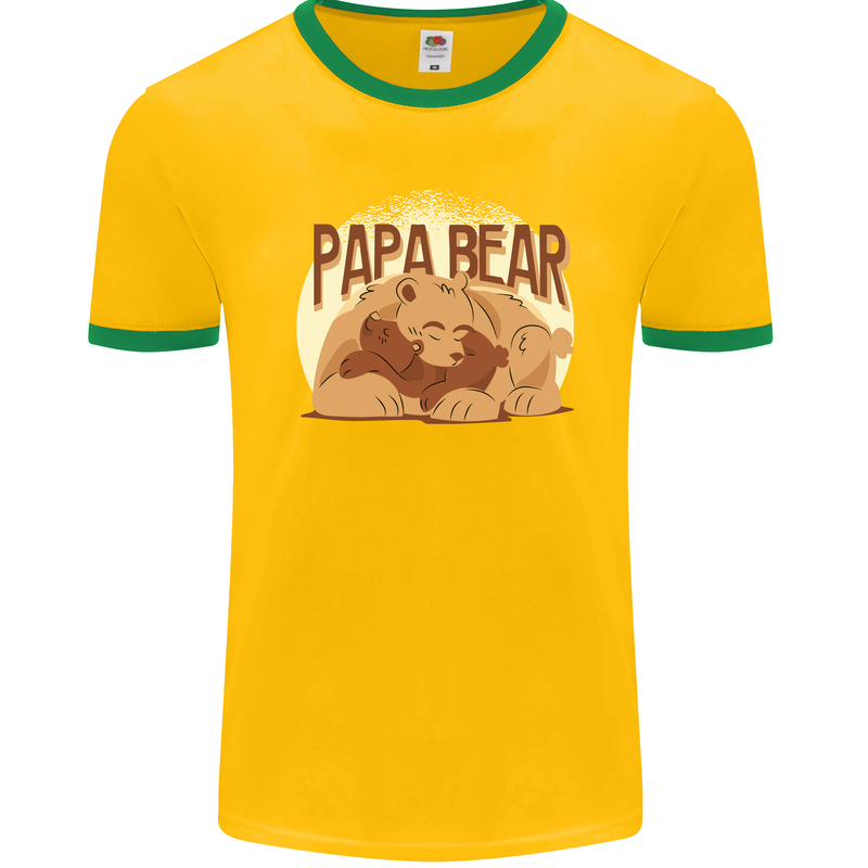 Papa Bear Funny Fathers Day Mens Ringer T-Shirt FotL Gold/Green