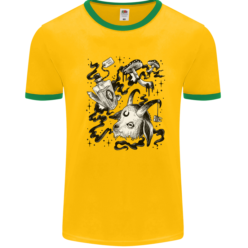Dark Magic Black Voodoo Magic Mushrooms Mens Ringer T-Shirt Gold/Green