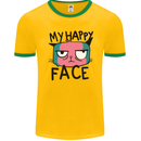Cat My Happy Face Funny Grumpy Mens Ringer T-Shirt FotL Gold/Green