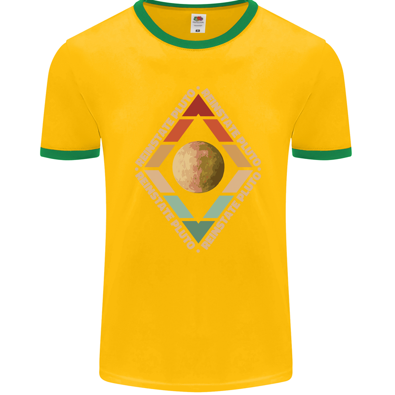 Reinstate Pluto Funny Astronomy Mens Ringer T-Shirt FotL Gold/Green