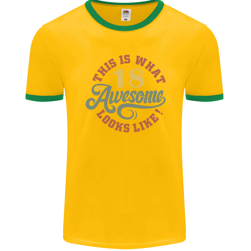 18th Birthday 80 Year Old Awesome Looks Like Mens Ringer T-Shirt FotL Gold/Green