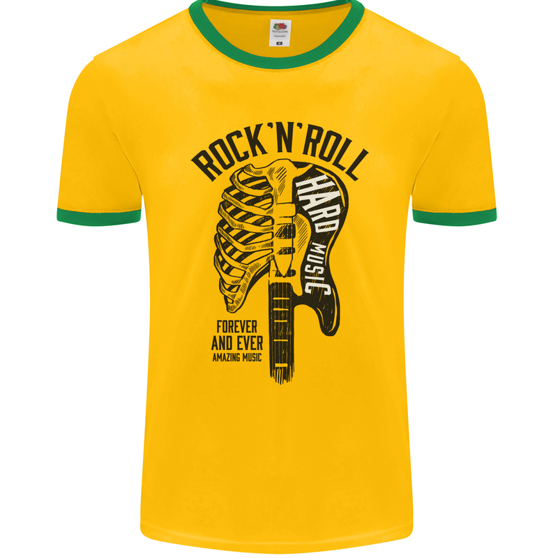 Rock N Roll Forever and Ever Guitar Mens Ringer T-Shirt FotL Gold/Green