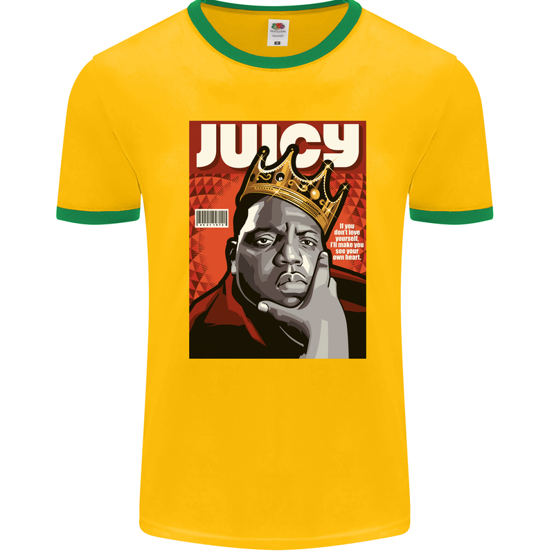 Juicy Rap Music Hip Hop Rapper Mens Ringer T-Shirt FotL Gold/Green