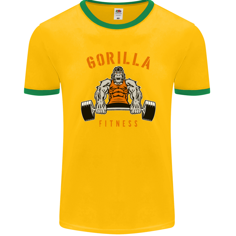 Gym Gorilla Fitness Bodybuilding Training Mens Ringer T-Shirt FotL Gold/Green