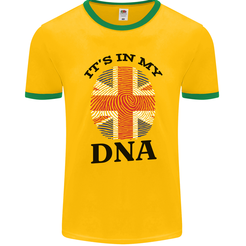 Britain Its in My DNA Funny Union Jack Flag Mens Ringer T-Shirt FotL Gold/Green