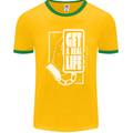 Get a Real Life Antisocial Phone Addict Mens Ringer T-Shirt FotL Gold/Green