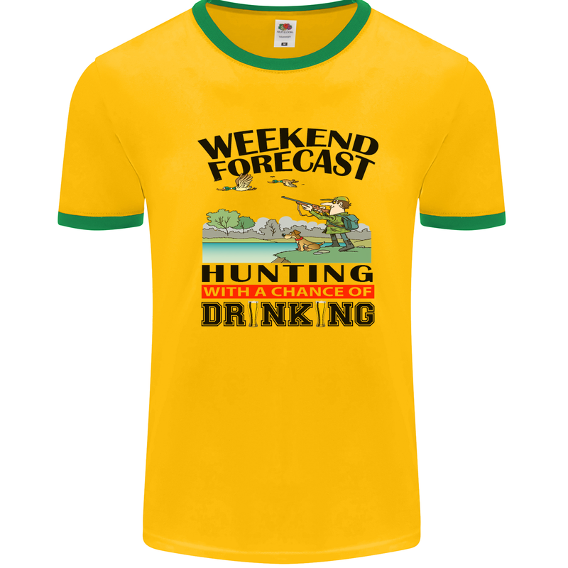 Hunting Weekend Alcohol Beer Funny Hunter Mens White Ringer T-Shirt Gold/Green