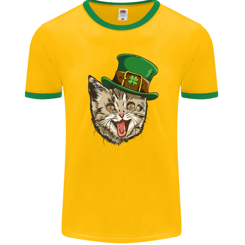 St Patricks Day Cat Funny Irish Mens Ringer T-Shirt FotL Gold/Green