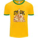 I'm OK Funny Cat Mum Dad Crazy Lady Kitten Mens White Ringer T-Shirt Gold/Green