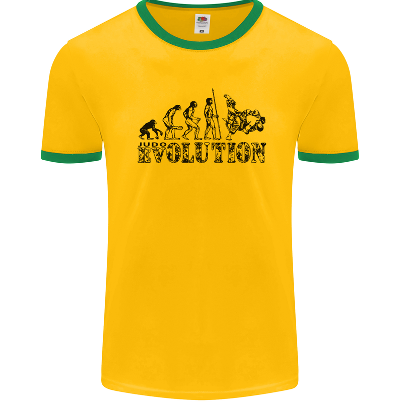 Evolution of Judo MMA Martial Arts Funny Mens Ringer T-Shirt FotL Gold/Green